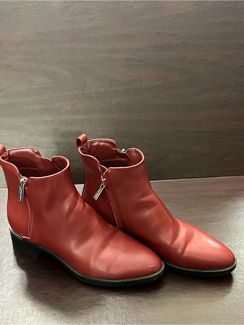 Calvin Klein Red Leather Ankle Booties